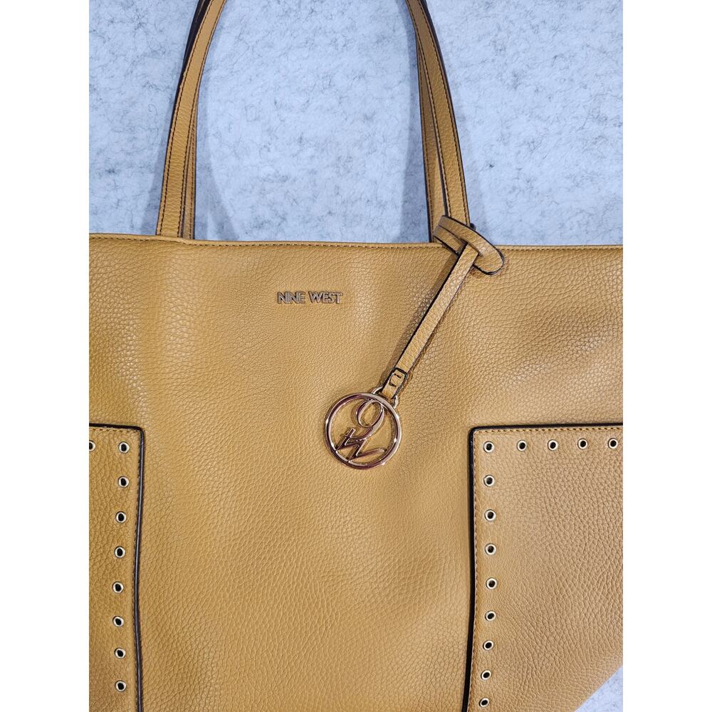 Nine West Yellow Shoulder Bag, 9W logo Charm, Spring Style, Stud Accents, Large - Picture 5 of 12